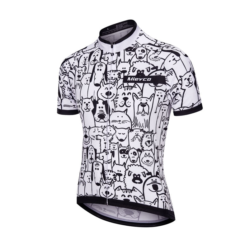 Unisex White Cartoon Cat Cycling Jersey - Breathable Spring Bike Clothing Top BIKE FIELD