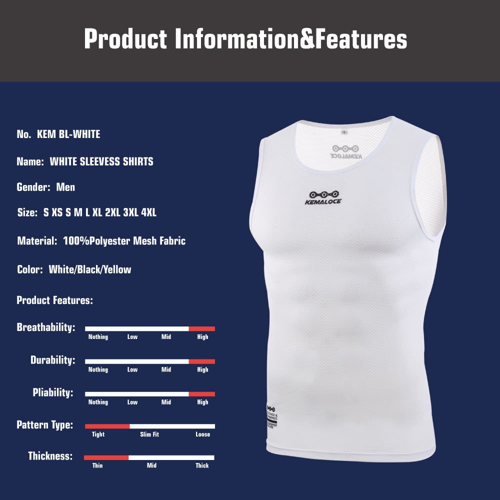 KEMALOCE Breathable Men Cycling Base Layer White 2022 Cool Cycle Sleevess Vest Quick Dry Road Summer MTB Vest Bike Undershirt BIKE FIELD