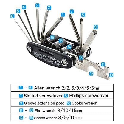 16 in 1 Multi-Function Tool Screwdriver Motorcycle Bicycle Repair Tool BIKE FIELD