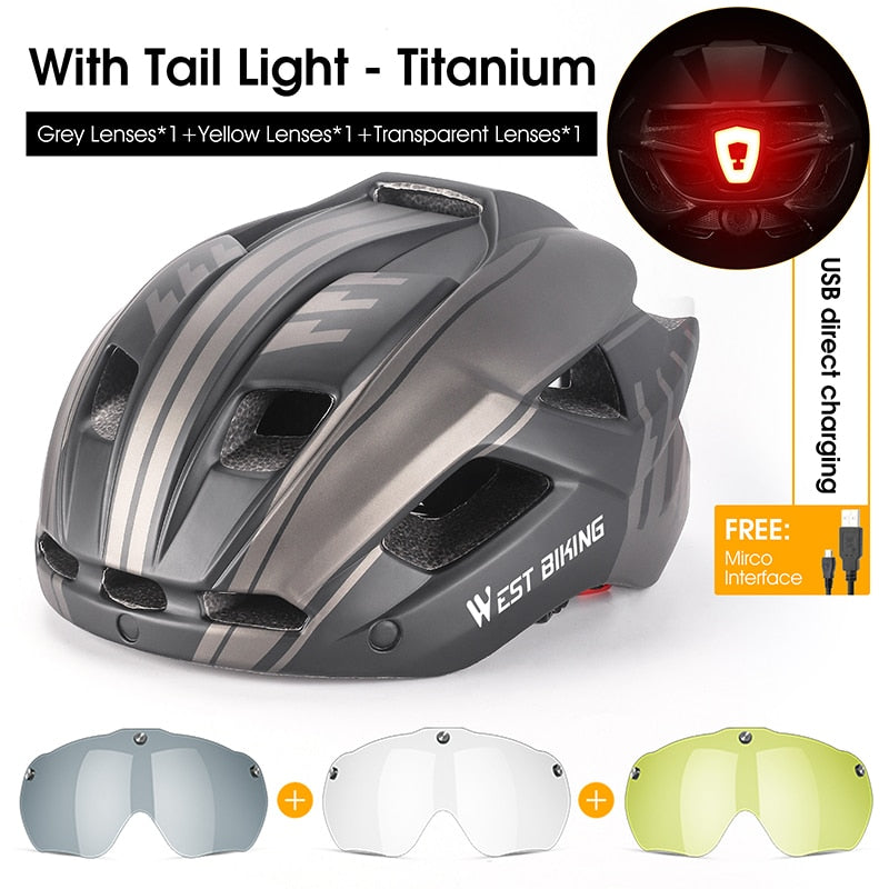 Bicycle Helmet MTB Road Cycling With Taillight Helmets Integrally-molded Safety BIKE FIELD