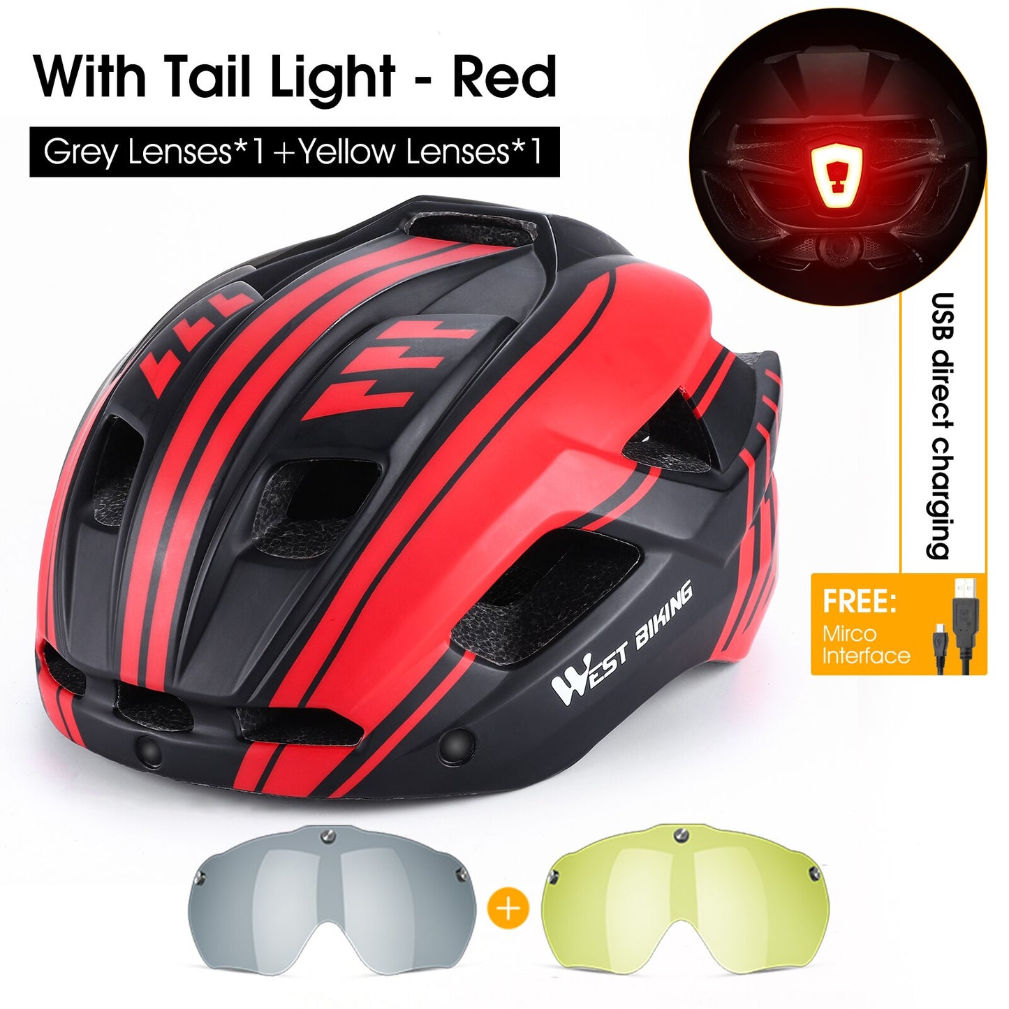 Bicycle Helmet MTB Road Cycling With Taillight Helmets Integrally-molded Safety BIKE FIELD