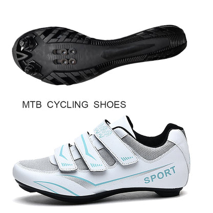 White MTB Triathlon Cycling Shoes for Men and Women: SPD Pedal Self-Locking Design BIKE FIELD