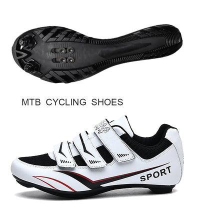 White MTB Triathlon Cycling Shoes for Men and Women: SPD Pedal Self-Locking Design BIKE FIELD