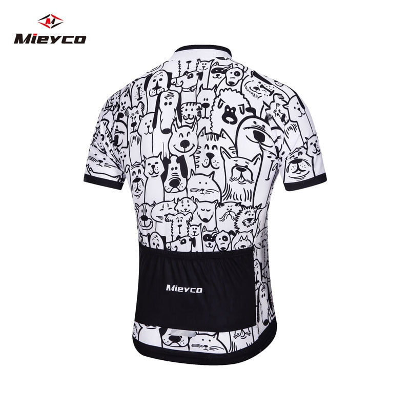 Unisex White Cartoon Cat Cycling Jersey - Breathable Spring Bike Clothing Top BIKE FIELD