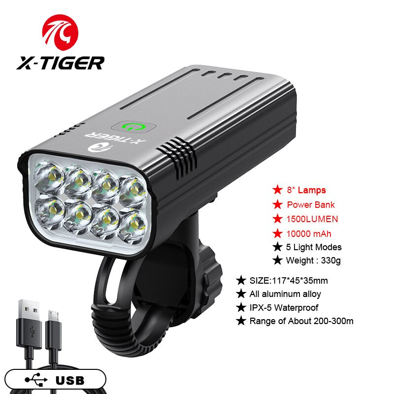 Bike Light Set Powerful USB Rechargeable Bright 10000mAh BIKE FIELD