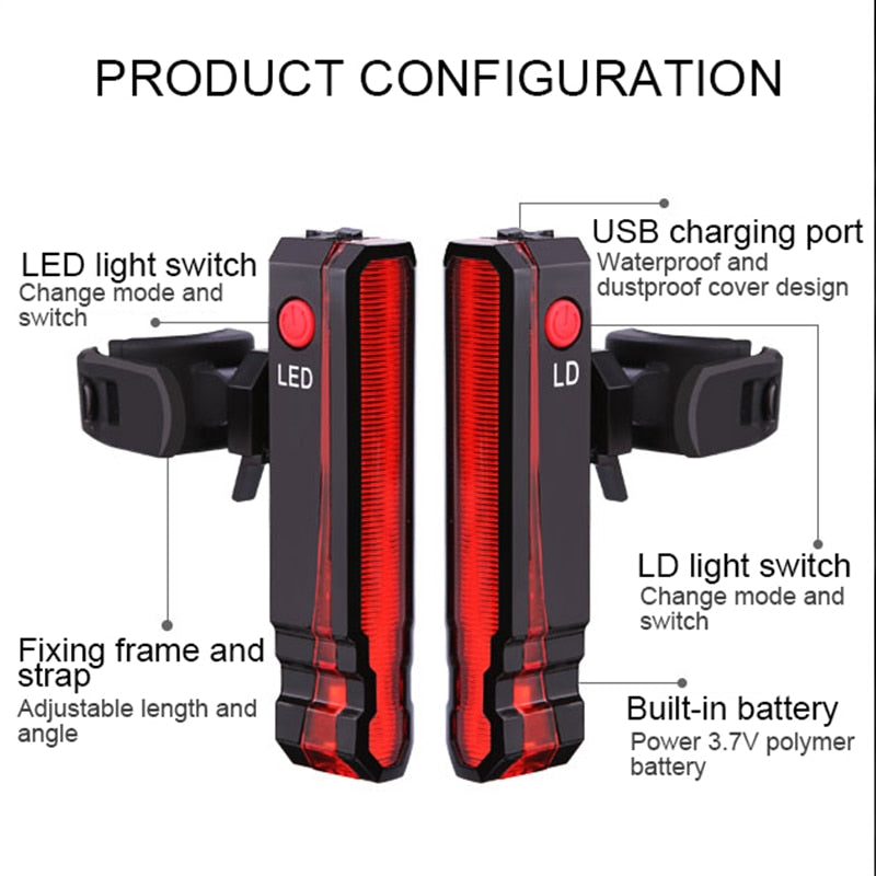 Spider Laser USB Taillight Bike Warning Light Cycling LED Tail light Waterproof MTB RoadBike Bicycle Rear Light Back Lamp BIKE FIELD