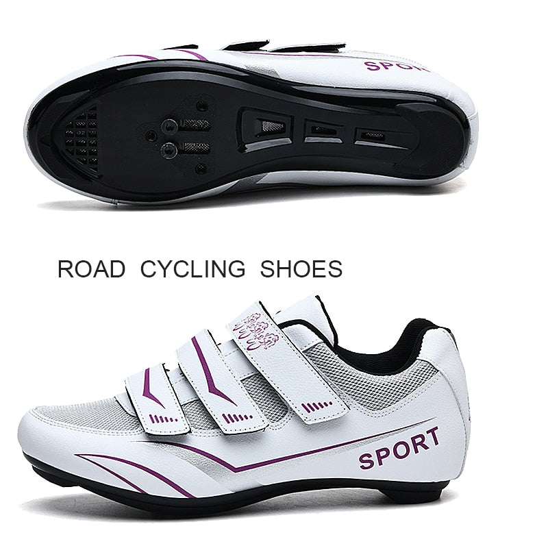 White MTB Triathlon Cycling Shoes for Men and Women: SPD Pedal Self-Locking Design BIKE FIELD