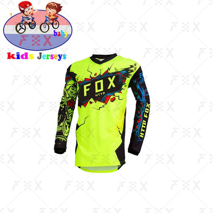 Kids Full-Sleeve Downhill Jersey: Fox MTB T-Shirt for Young Riders BIKE FIELD