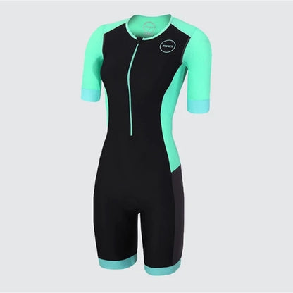 Triathlon Women's Short Sleeve Cycling Skinsuit: MTB Jumpsuit for Summer Runs, Roller Skating, and Biking BIKE FIELD