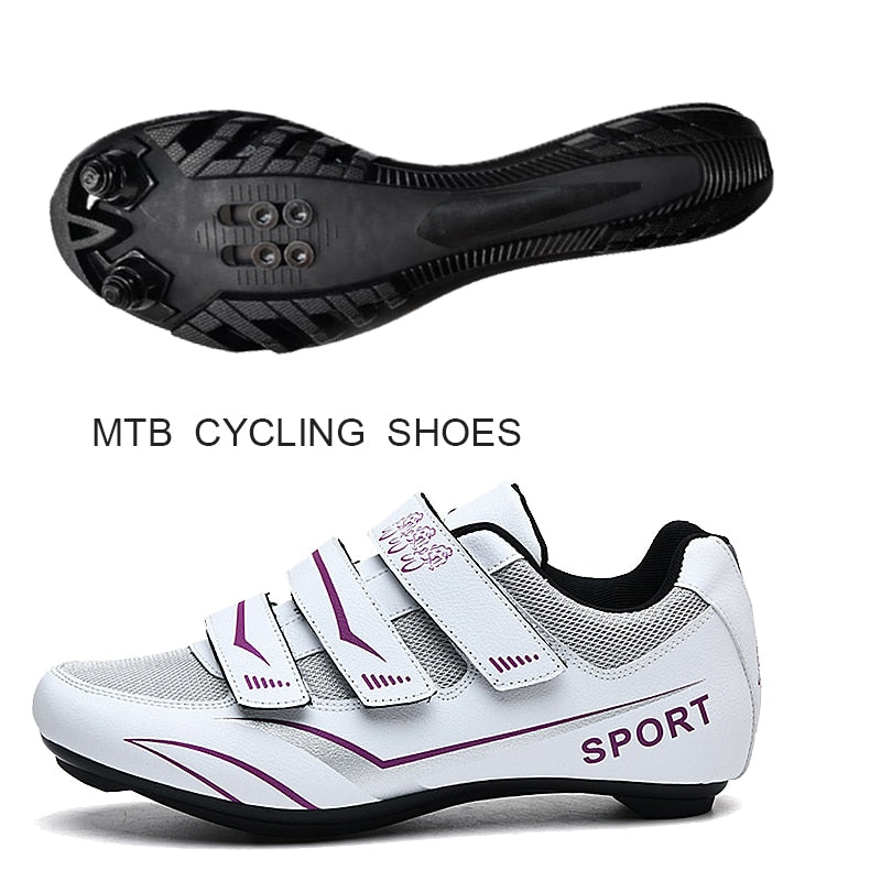 White MTB Triathlon Cycling Shoes for Men and Women: SPD Pedal Self-Locking Design BIKE FIELD