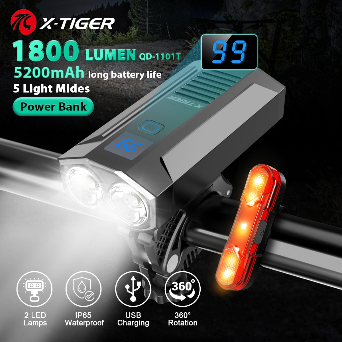 USB Charging Bike Light - Versatile LED Front Lampan BIKE FIELD