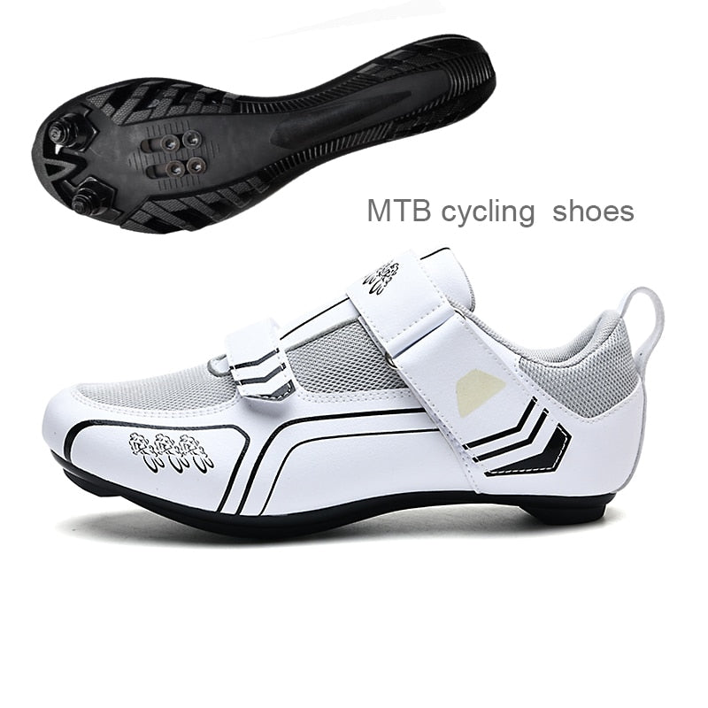 White MTB Triathlon Cycling Shoes for Men and Women: SPD Pedal Self-Locking Design BIKE FIELD