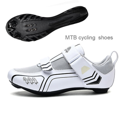 White MTB Triathlon Cycling Shoes for Men and Women: SPD Pedal Self-Locking Design BIKE FIELD