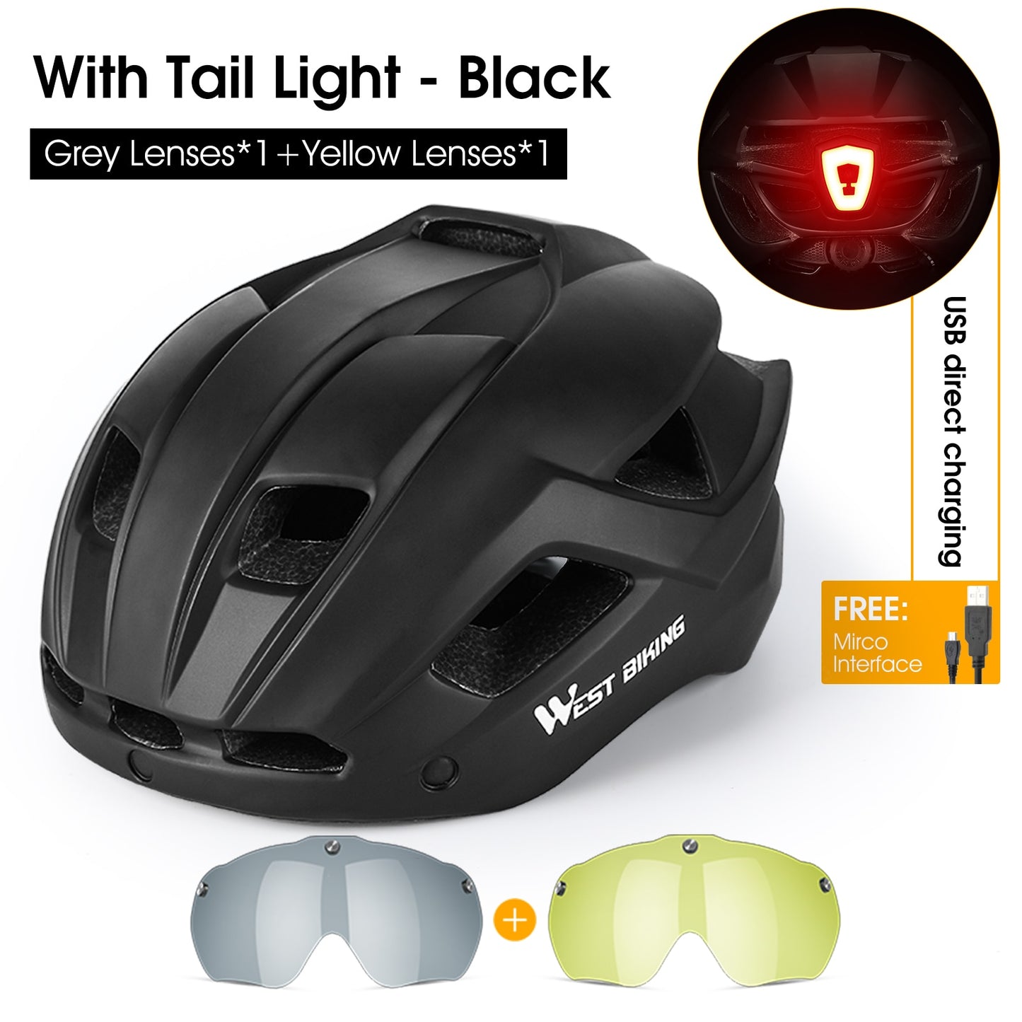 Bicycle Helmet MTB Road Cycling With Taillight Helmets Integrally-molded Safety BIKE FIELD