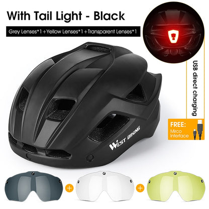 Bicycle Helmet MTB Road Cycling With Taillight Helmets Integrally-molded Safety BIKE FIELD