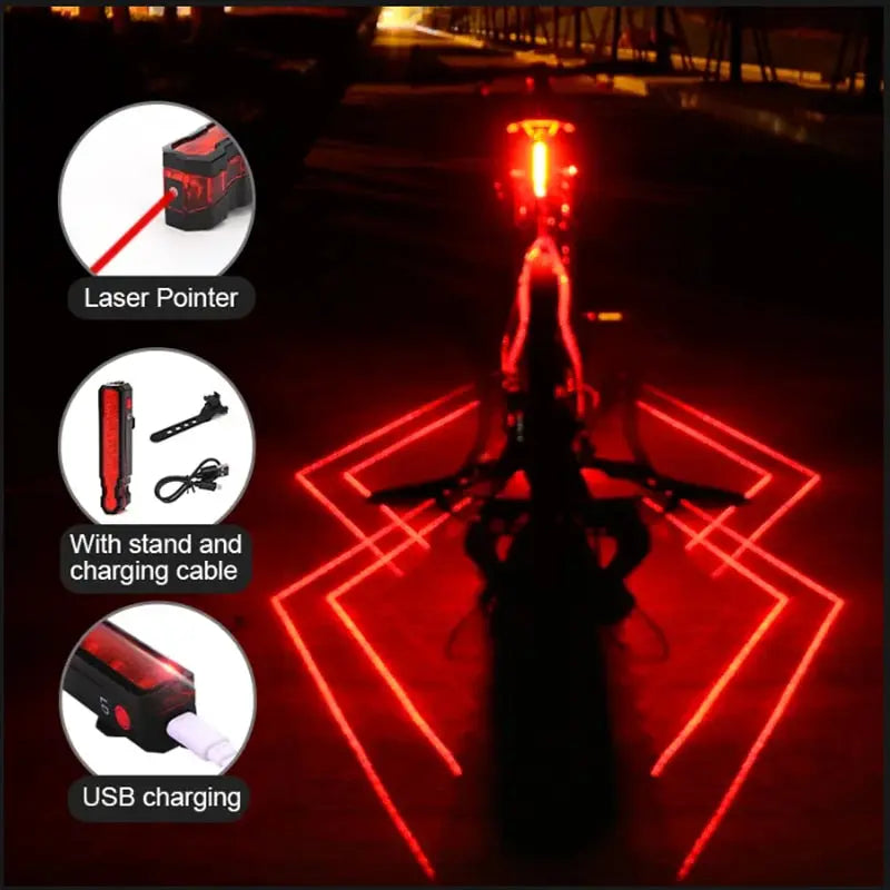 Spider Laser USB Taillight Bike Warning Light Cycling LED Tail light Waterproof MTB RoadBike Bicycle Rear Light Back Lamp BIKE FIELD