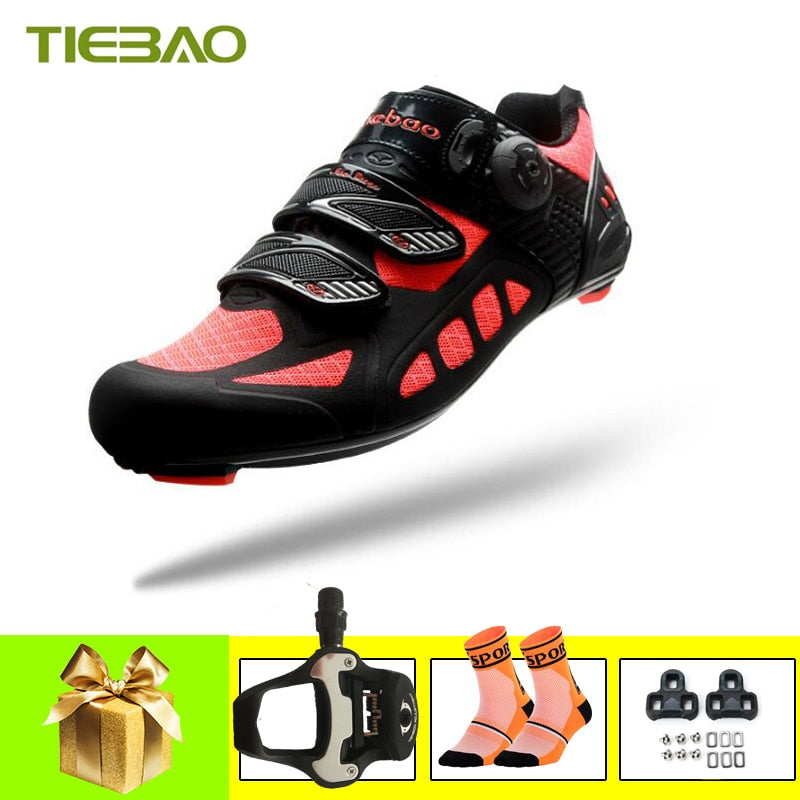 Tiebao Carbon Road Cycling Shoes Breathable Air Mesh Self-locking Bicycle Riding Road Shoes Superstar Sapatilha Ciclismo Sneaker BIKE FIELD