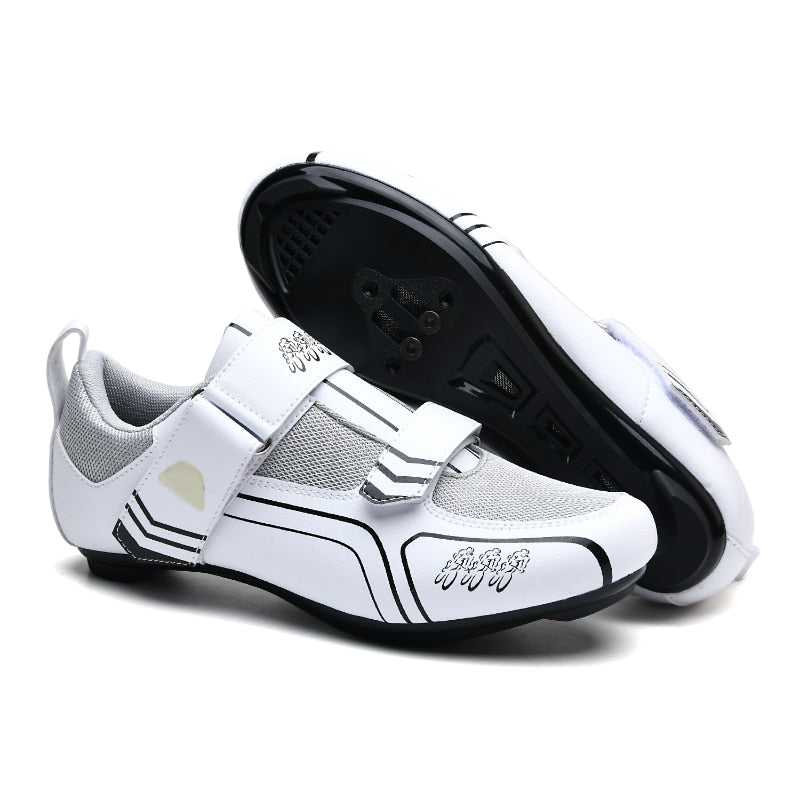 White MTB Triathlon Cycling Shoes for Men and Women: SPD Pedal Self-Locking Design BIKE FIELD